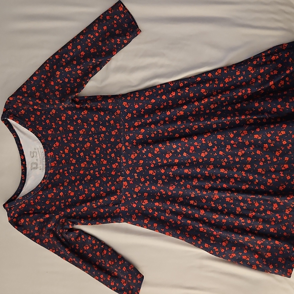 Navy Blue Floral Kids Casual Dress